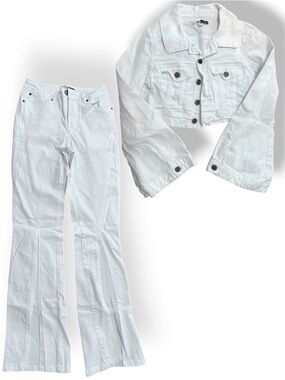 Fashion Nova White Flared Jeans with Cropped Jacket Set